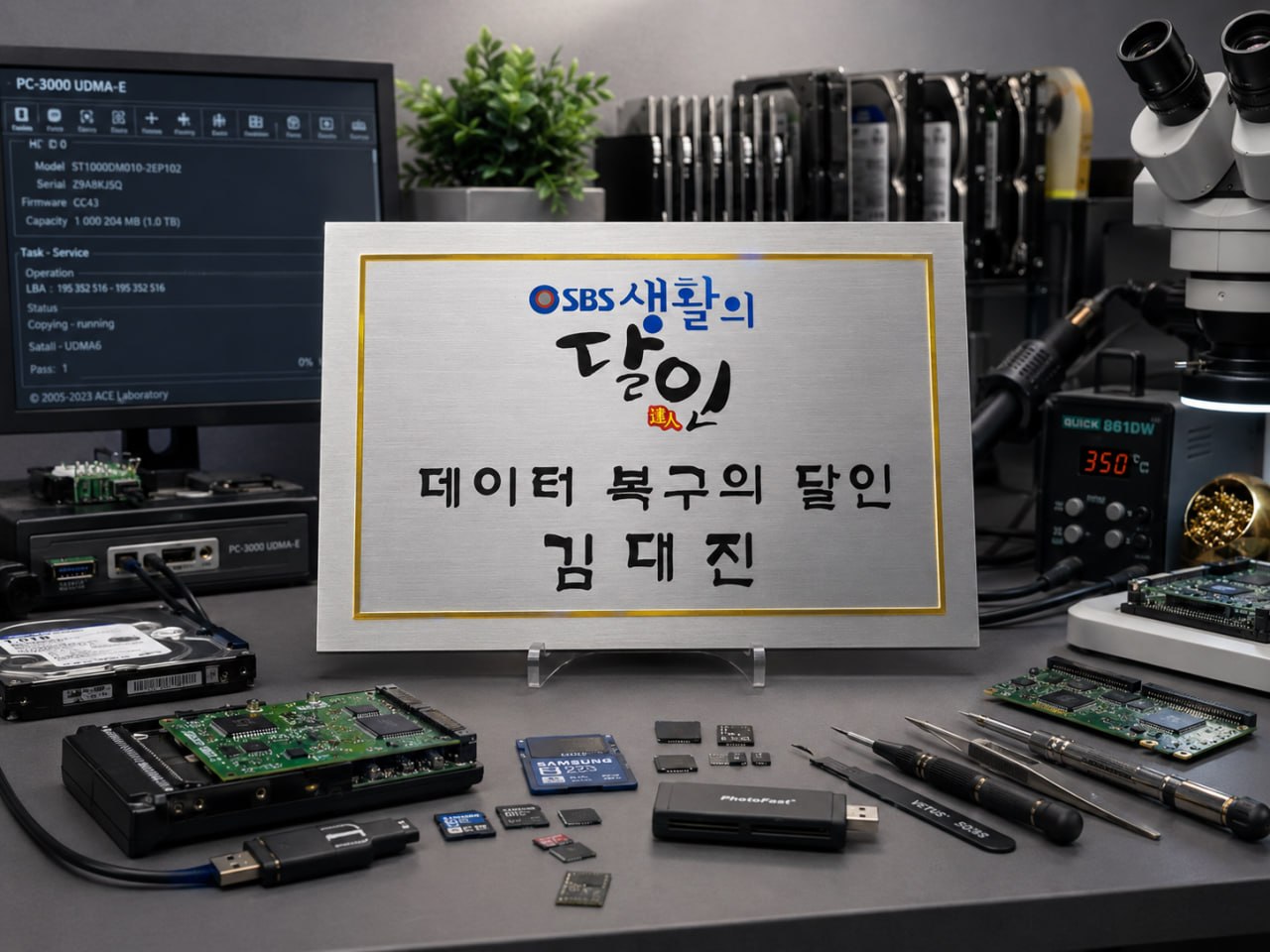 생활의달인 상패와 데이터복구 장비 이미지